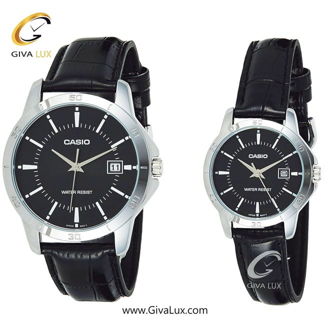 ساعت مچی اورجینال ست کاسیو Casio نقره ای | مشکی| مشکی| کد رفرنس زنانه: LTP-V004L-1AUDF، مردانه: MTP-V004L-1AUDF